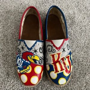 KU University of Kansas Jayhawks Red Blue Hand-painted Custom Slip On Shoes